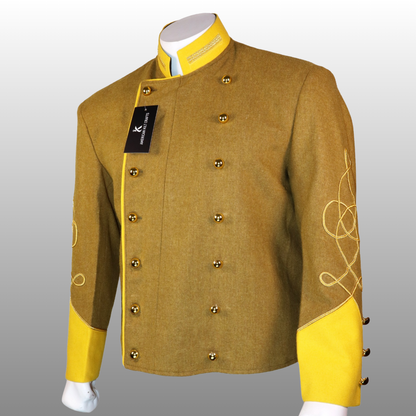 Confederate Officer Shell Jacket - Civil War Khaki Wool Gold Trim Reenactment Uniform