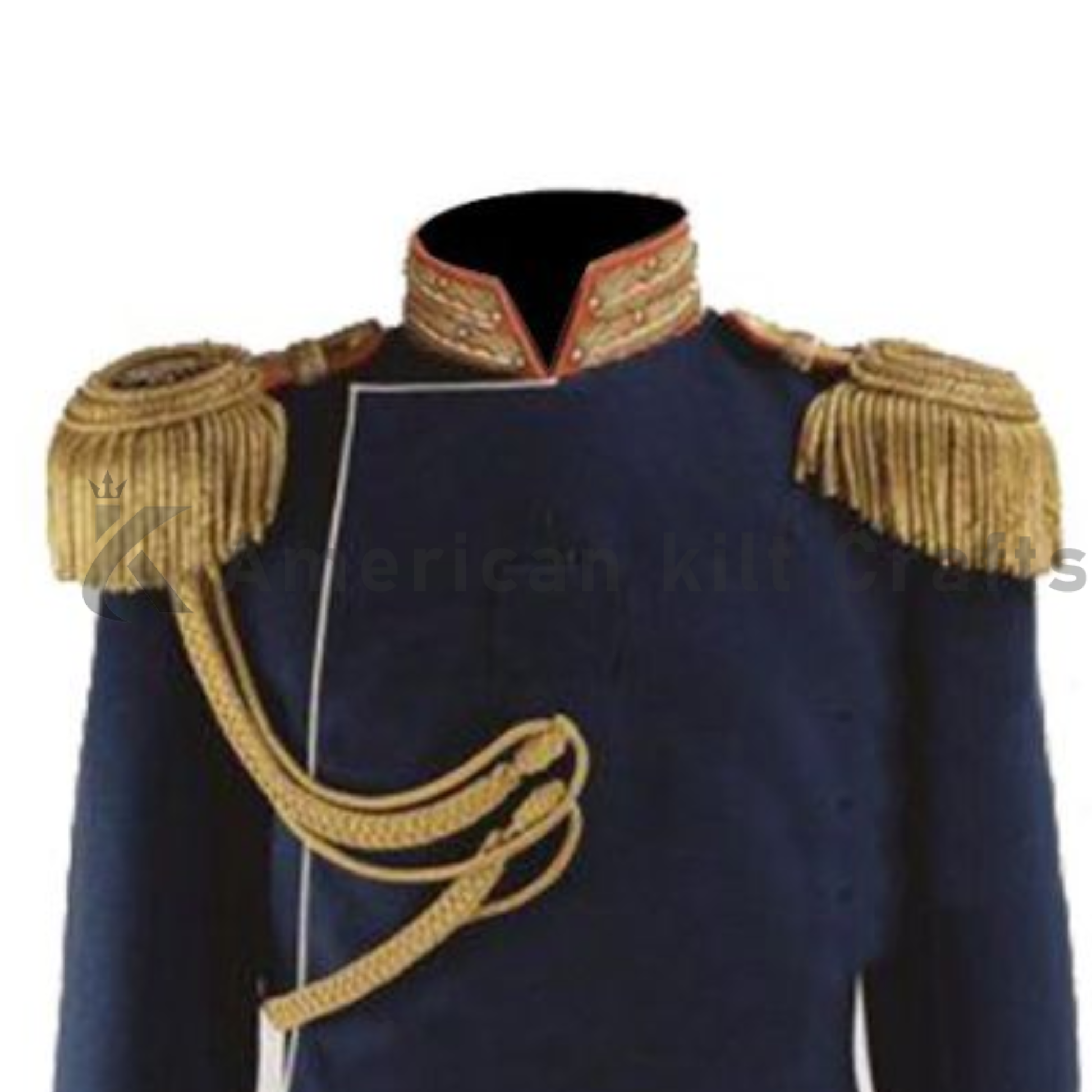 Close-up of gold embroidered detailing on 1896-inspired navy military ceremonial coat