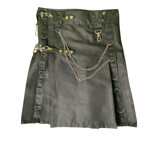 Men's Modern Utility Kilt | Black Tactical Cargo & Gothic Chain Styles