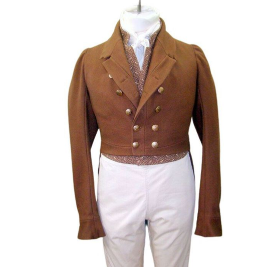 Men’s Regency Tailcoat 1810–1830 Brown Wool Double Breasted|Historical Gentleman Coat