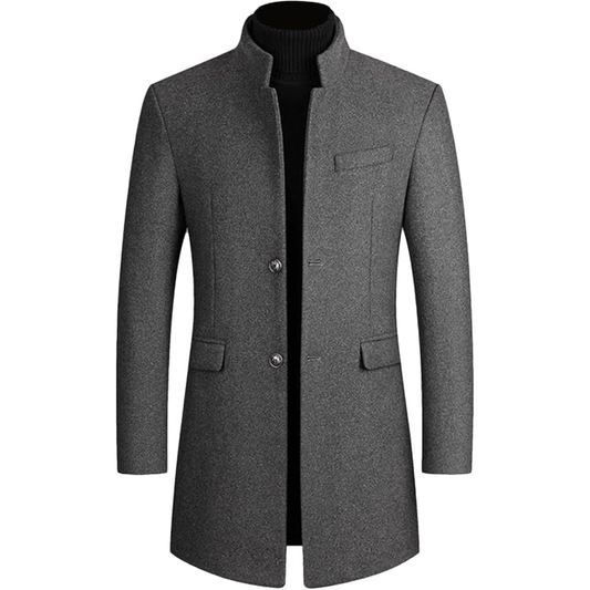 Men’s Single Breasted Trench Coat Button Down Overcoat-Warm Dress Pea Coats