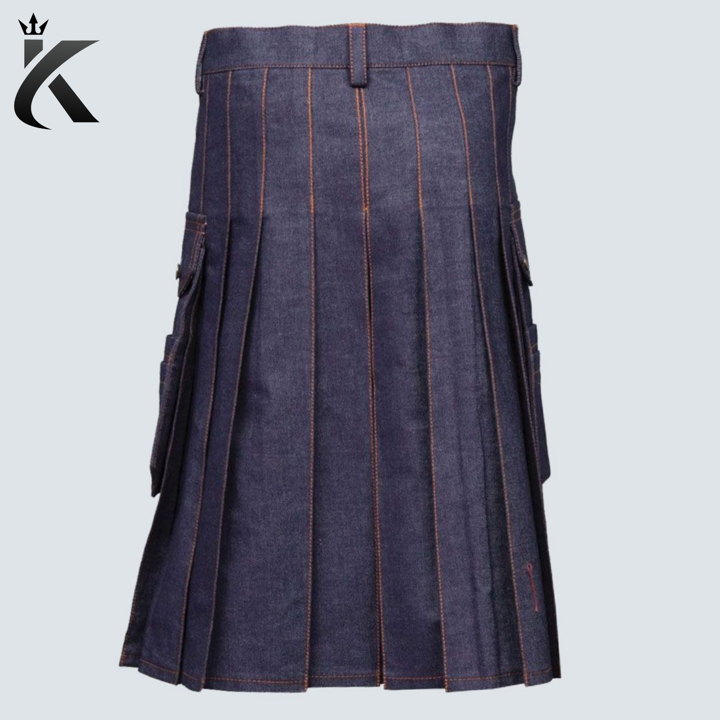 Blue Denim Kilt with Red Thread – Stylish, Durable, and Bold Design