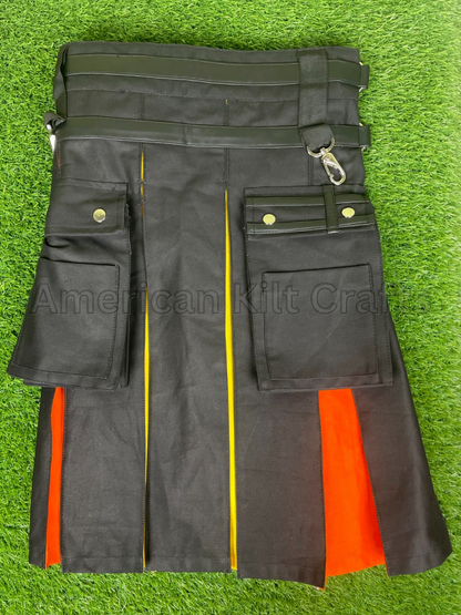 Leather Pride Utility Kilt for Men – Gothic Festival Kilt with Pockets & Red Heart Patch