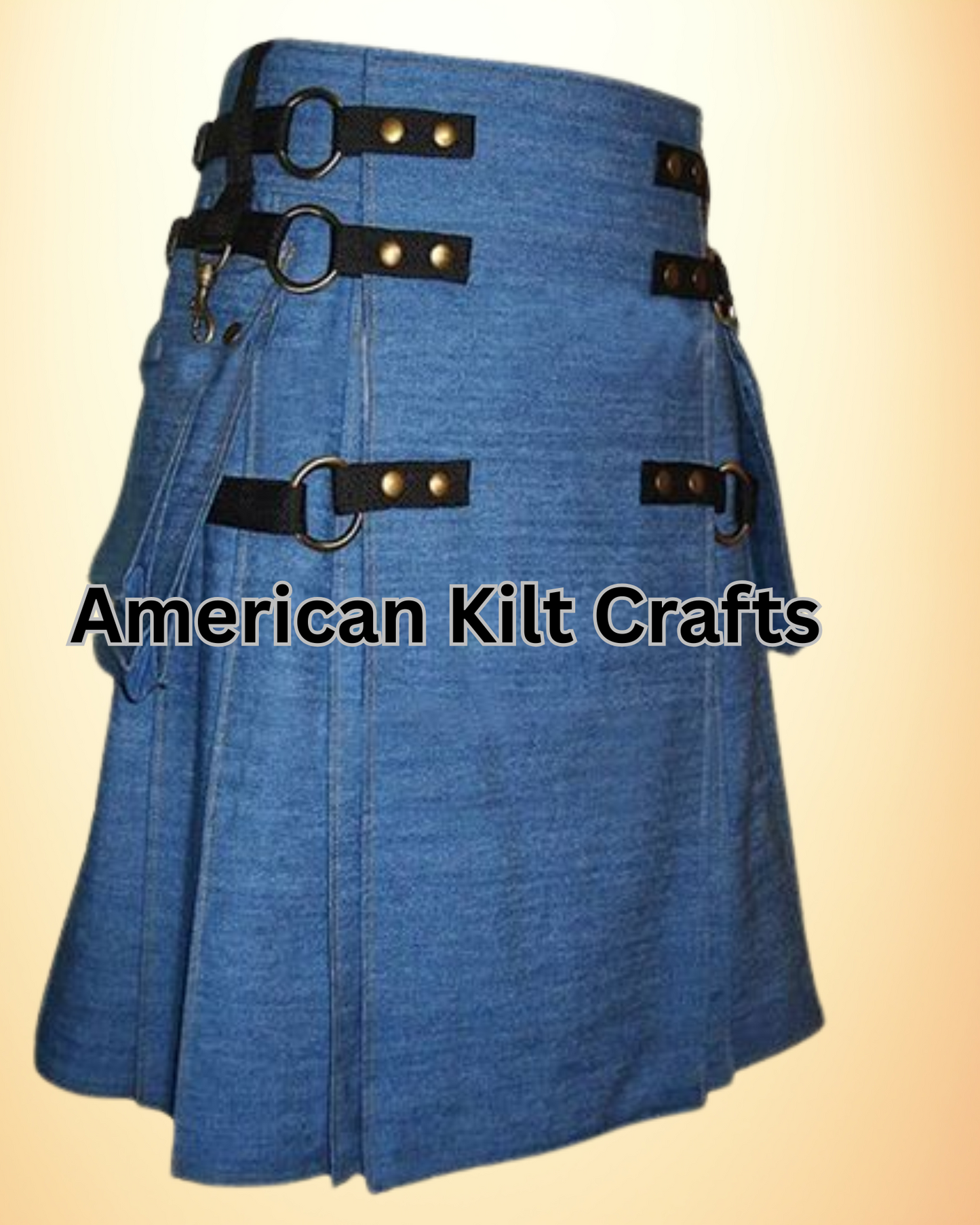 Modern Gothic Blue Denim Kilt with Detachable Apron