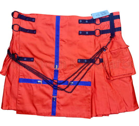 Men’s Orange Utility Kilt with Chains & Pockets | Steampunk Gothic Style