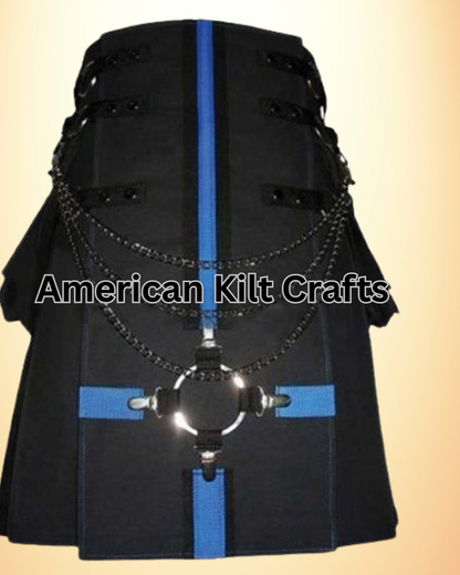 Men's Black Gothic Utility Kilt with Pockets