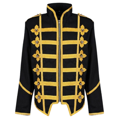 Men’s Black Gold Marching Jacket|Black Parade Military Jacket | Steampunk Punk MCR Drummer Coat |