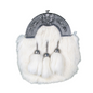 White Fur Sporran with Chrome Cantle – Scottish Highland Dress Accessory for Kilts