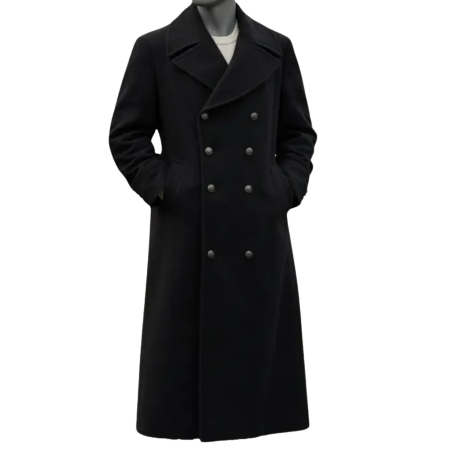 Men’s Full-Length Premium Wool Overcoat - Classic Double-Breasted Business Coat