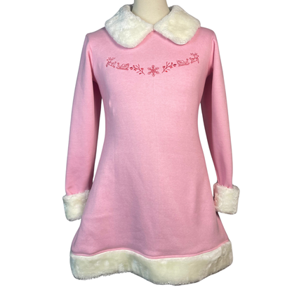 Women's Pink Elf Cheer Costume Dress | Christmas Fur Trim Outfit | Cute Holiday Cosplay Santa Helper Dress