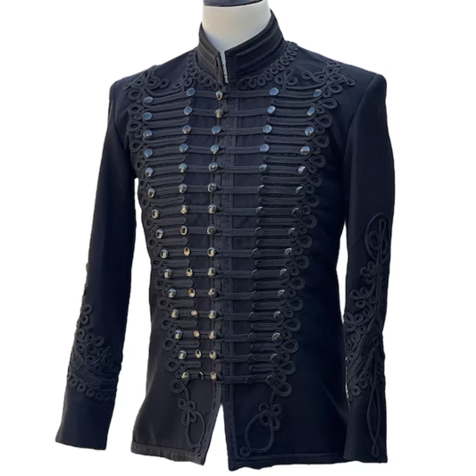 Men's Black Wool Napoleonic Military Jacket Vintage Steampunk Jacket-Uniform Handmade Tunic Pelisse jacket