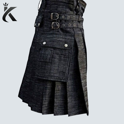 Black Denim Utility Kilt – Durable, Stylish, and Versatile Workwear