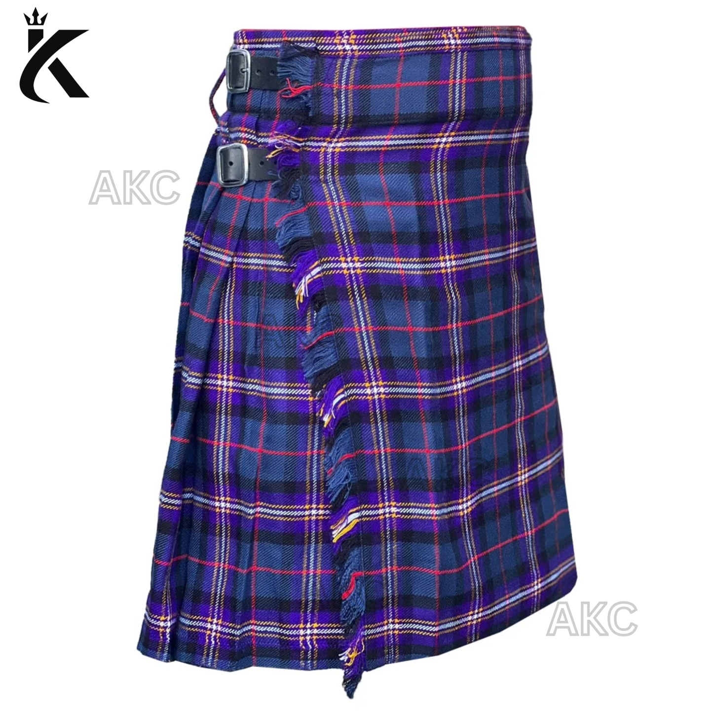 Customized Masonic Tartan Kilt for Men – 8 Yard Acrylic Wool Kilt with Leather Straps & Chrome Buckles