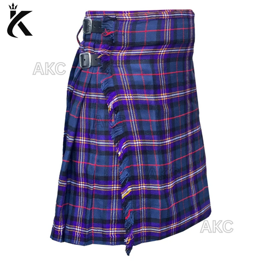 Customized Masonic Tartan Kilt for Men – 8 Yard Acrylic Wool Kilt with Leather Straps & Chrome Buckles