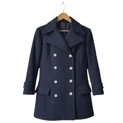 Women’s Rare French Navy Jacket – Red Satin Lined Vintage Wool Pea Coat