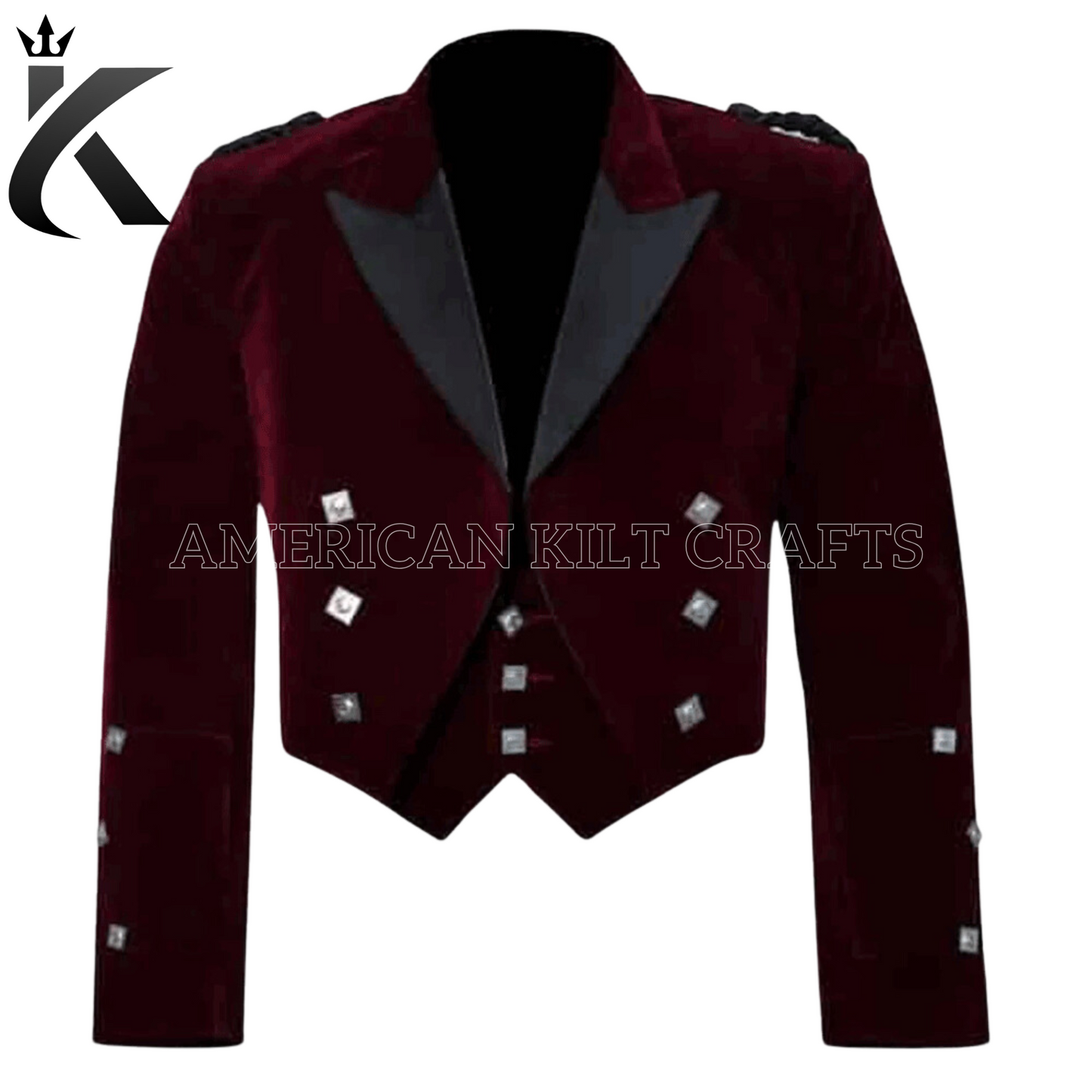 Premium Burgundy Velvet Scottish Prince Charlie Kilt Jacket with Vest