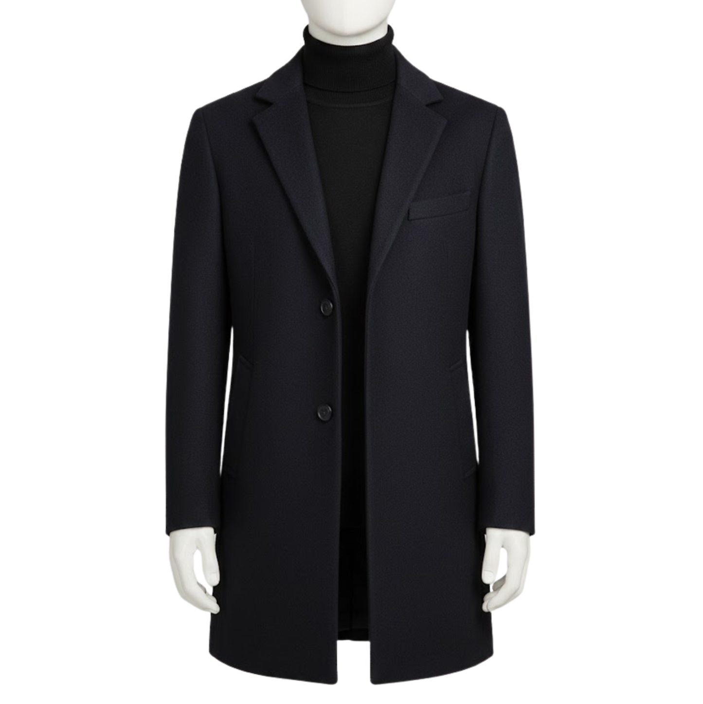 Men’s Slim Fit Single-Breasted Long Coat – Classic Notched Lapel Overcoat