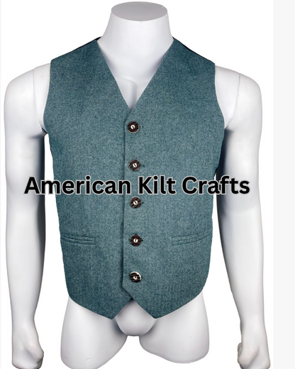 Traditional Light blue Kilt Blazer Wool Vest for Men