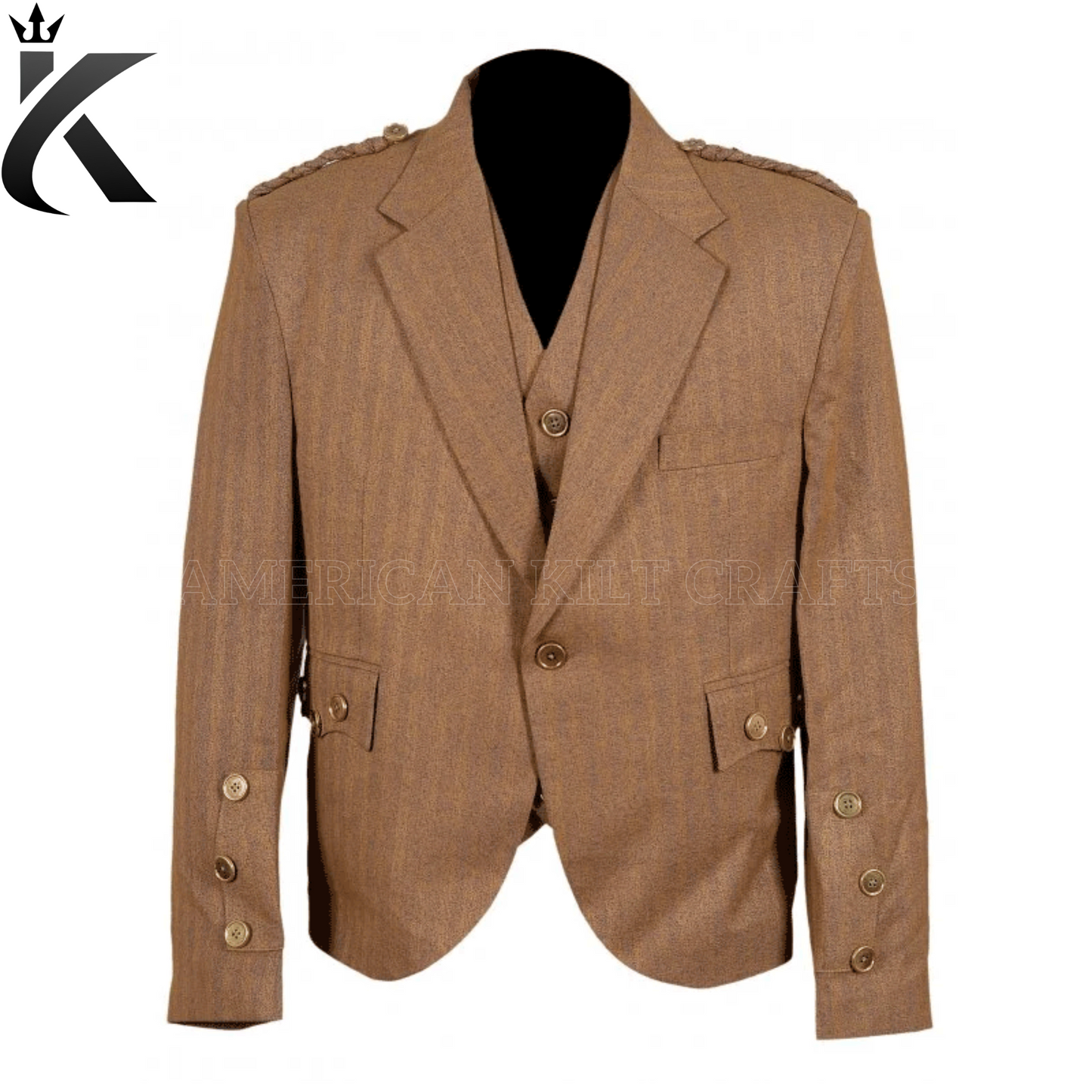 Gold Brown Arrochar Tweed Kilt Jacket - Masterfully Tailored