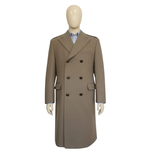 Men’s British Warm Overcoat – Heavy Wool Military Greatcoat in Officer Pink Taupe
