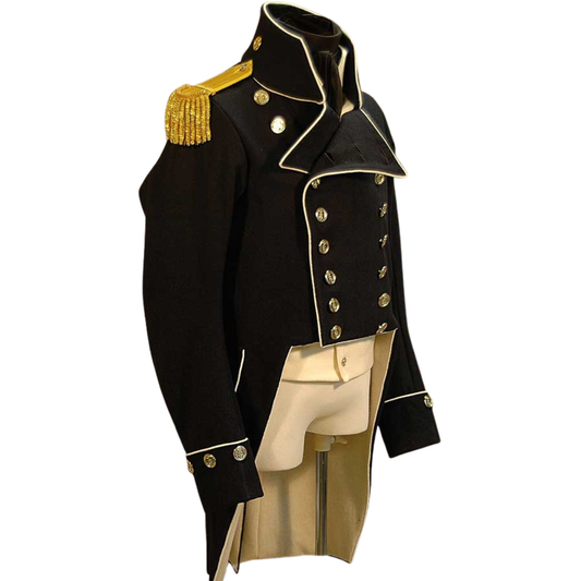 Men’s British Regency Junior Captain’s Tailcoat| Black wool Napoleonic Uniform Jacket