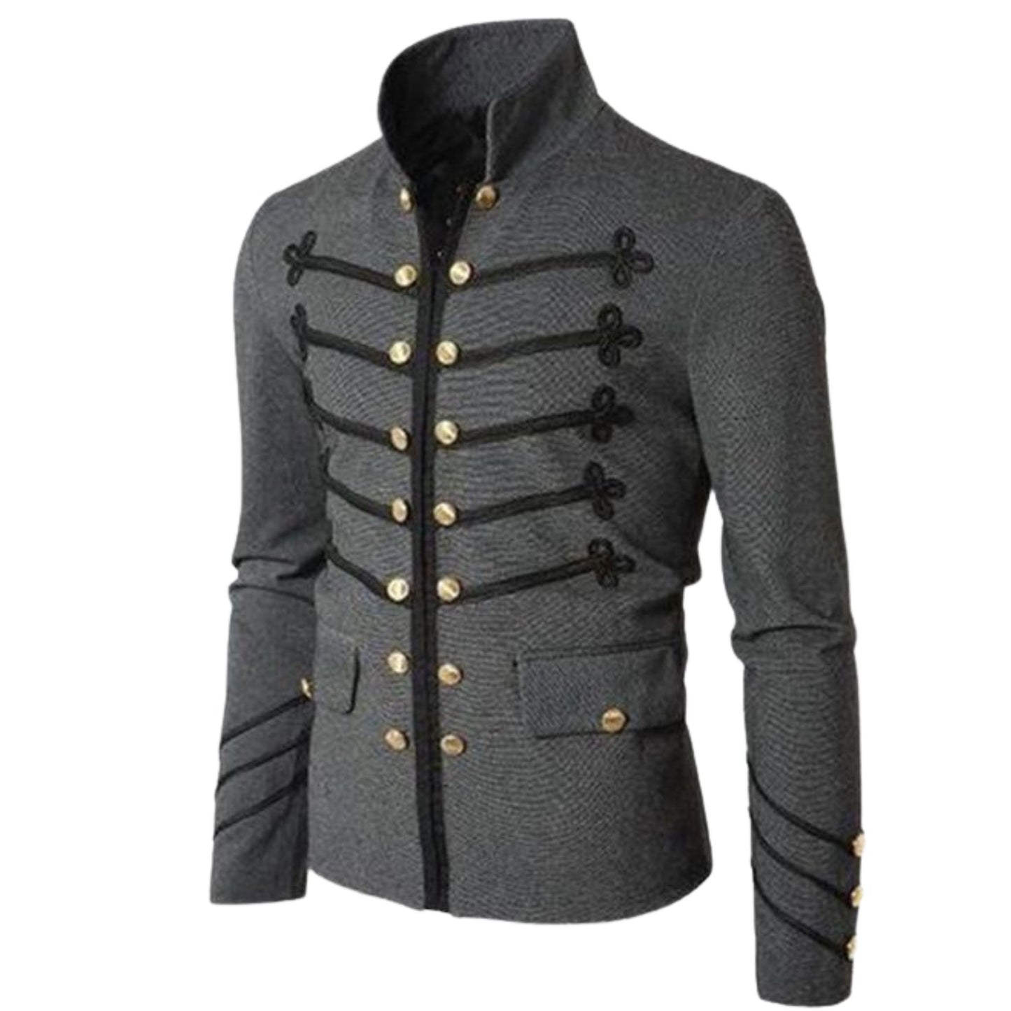 Men's Grey Hussar Military Jacket  – Gold Button Parade Uniform |Cosplay jacket