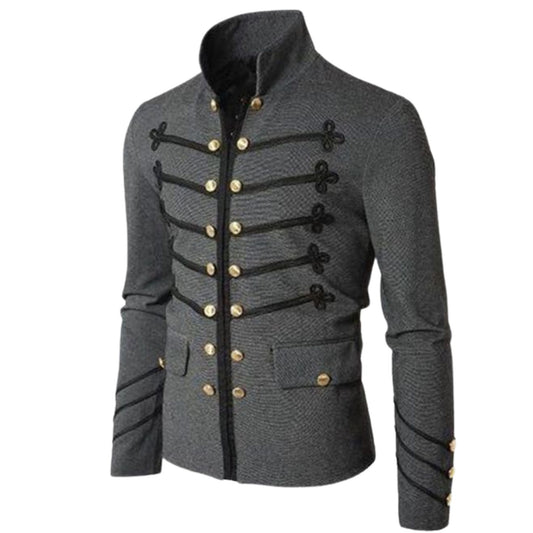 Men's Grey Hussar Military Jacket  – Gold Button Parade Uniform |Cosplay jacket