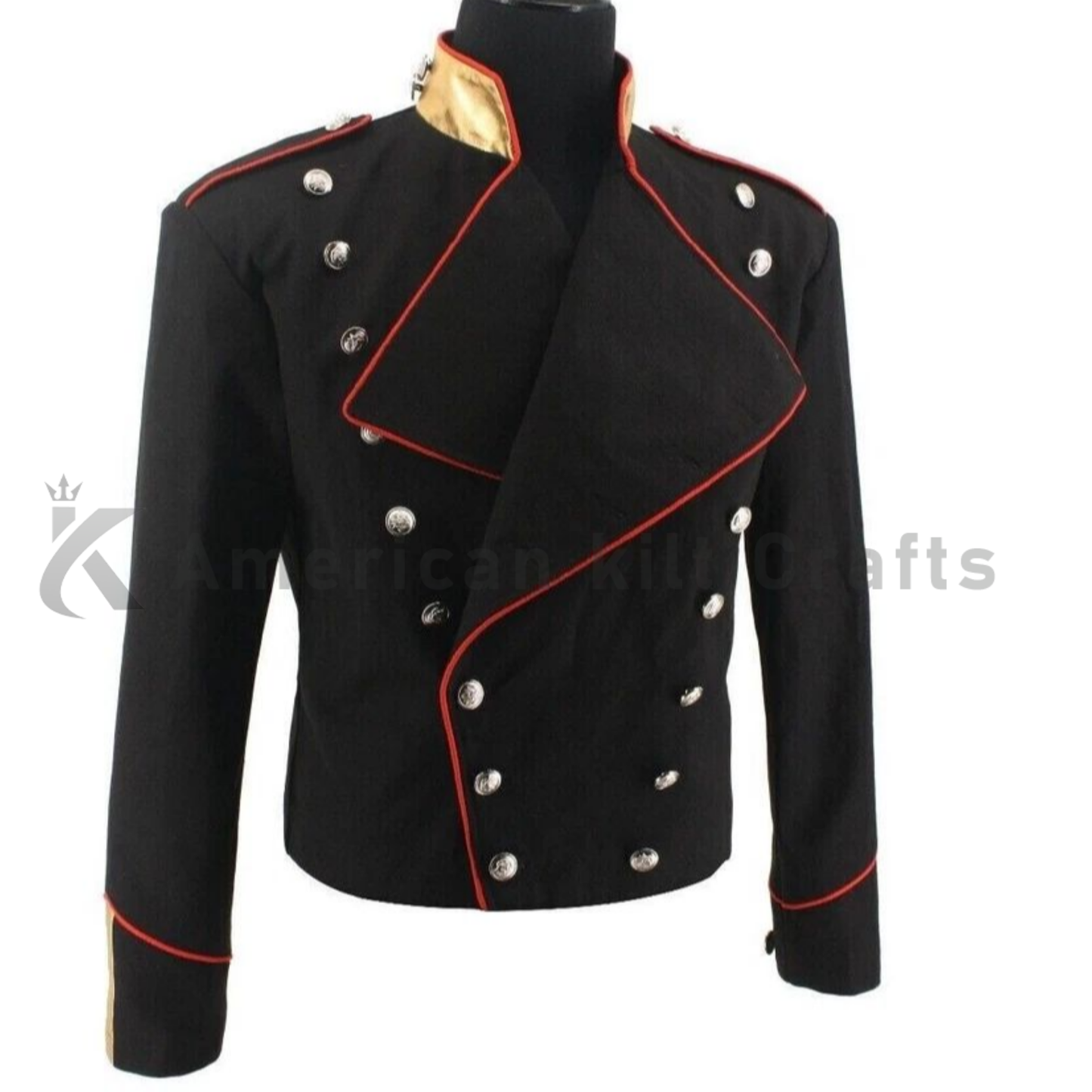 Men's New Michael Jackson Inspired Red Trimming Military Black Wool Jacket