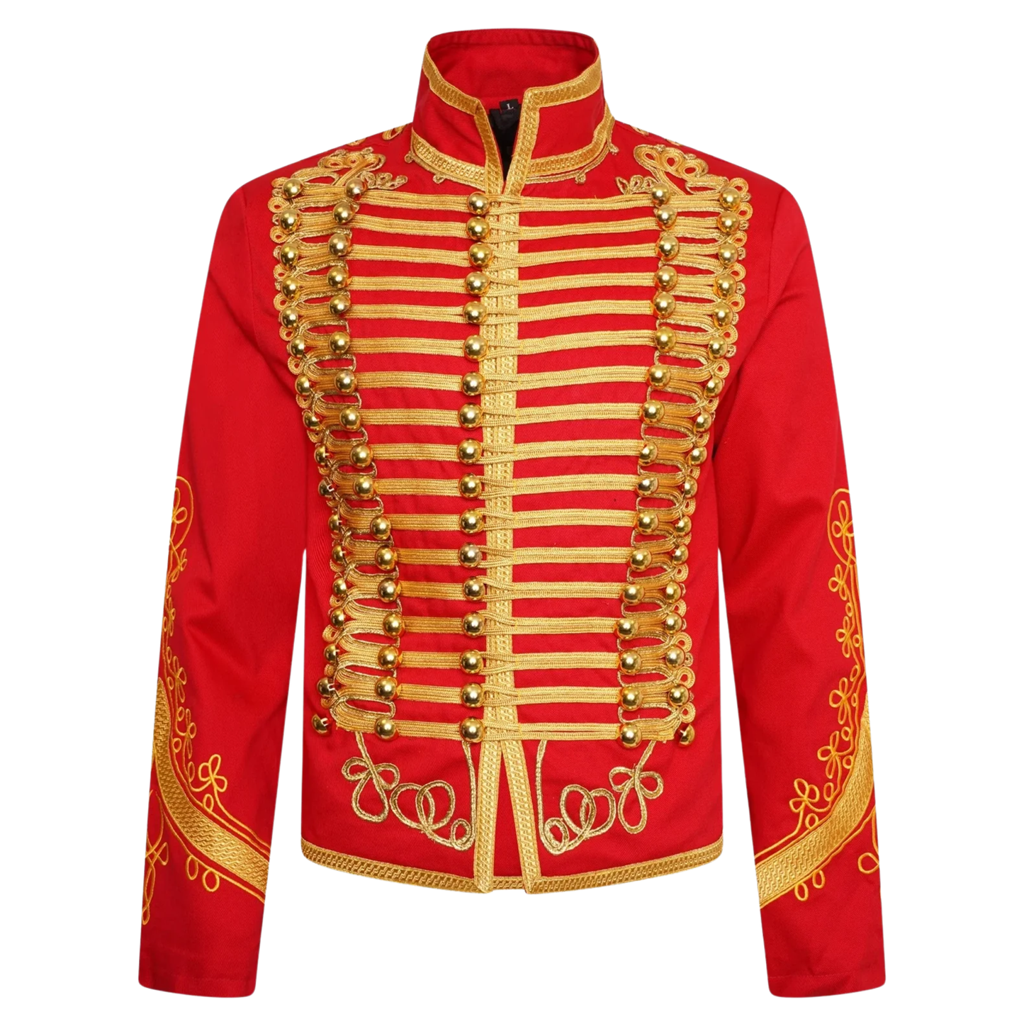 Men's Red Hussar Military Jacket with Gold Braided Embroidery|Parade Style Uniform Jacket