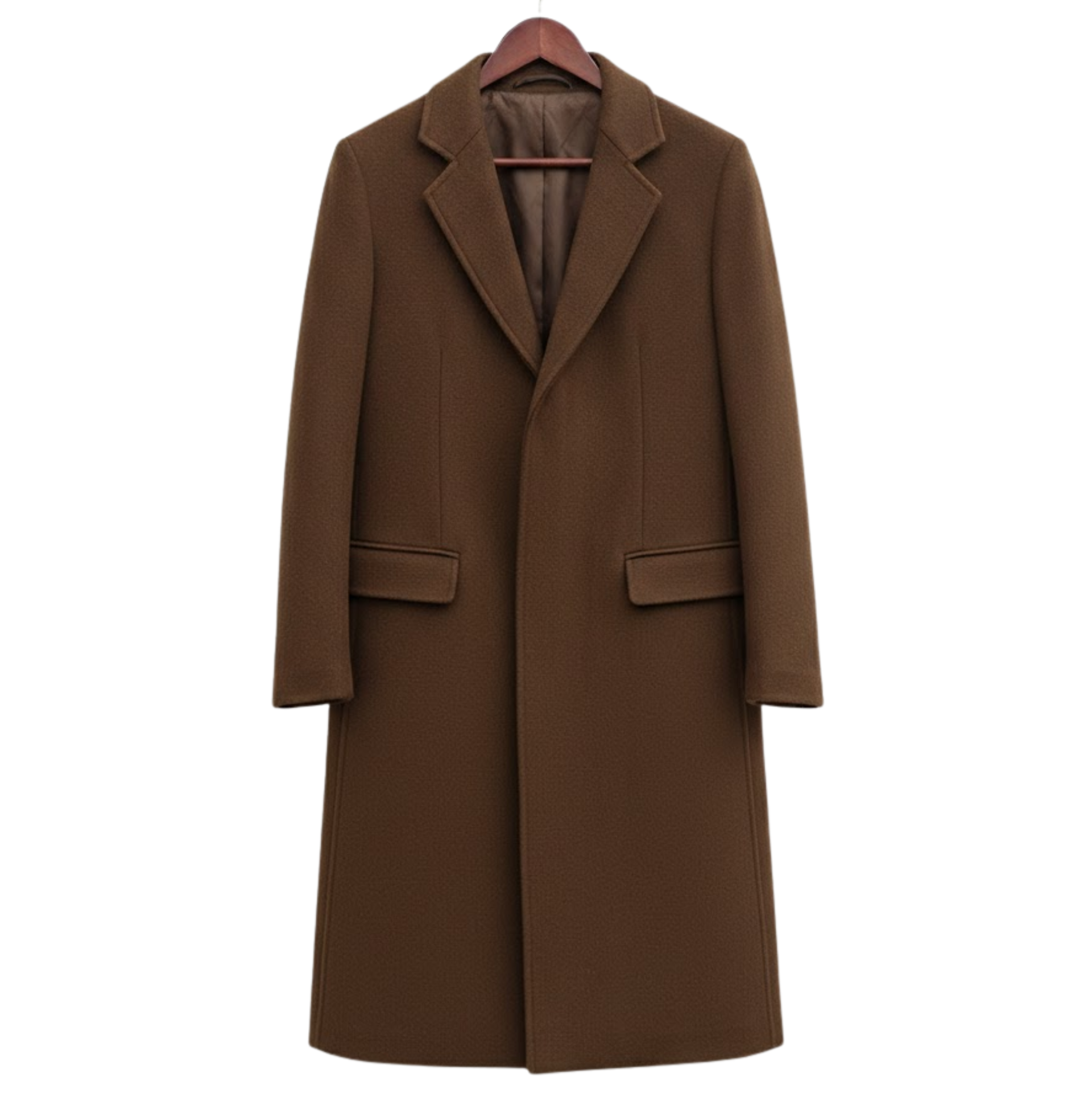 Men's Slim Fit Single-Breasted Trench Coat – Wool Long Coat for