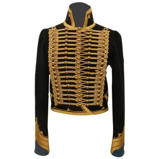 Men's Black Camp Hussar Jacket with Gold Hanging Braids|Military Style Camp Jacket Hussar Dolman