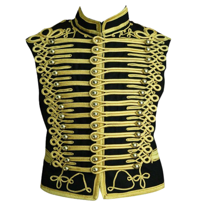 Men's Adam Ant Military Waistcoat Jacket | Black Hussar Style Vest with Gold Embroidery