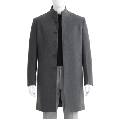 Men's High Collar Grey Wool Overcoat - Winter Wear Dark Academia Long Jacket