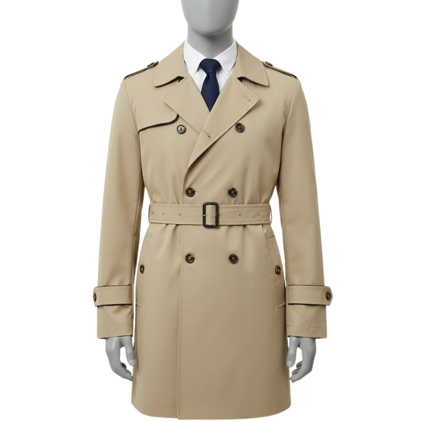Men’s Slim Fit Double Breasted Trench Coat with Belt- Military Overcoat