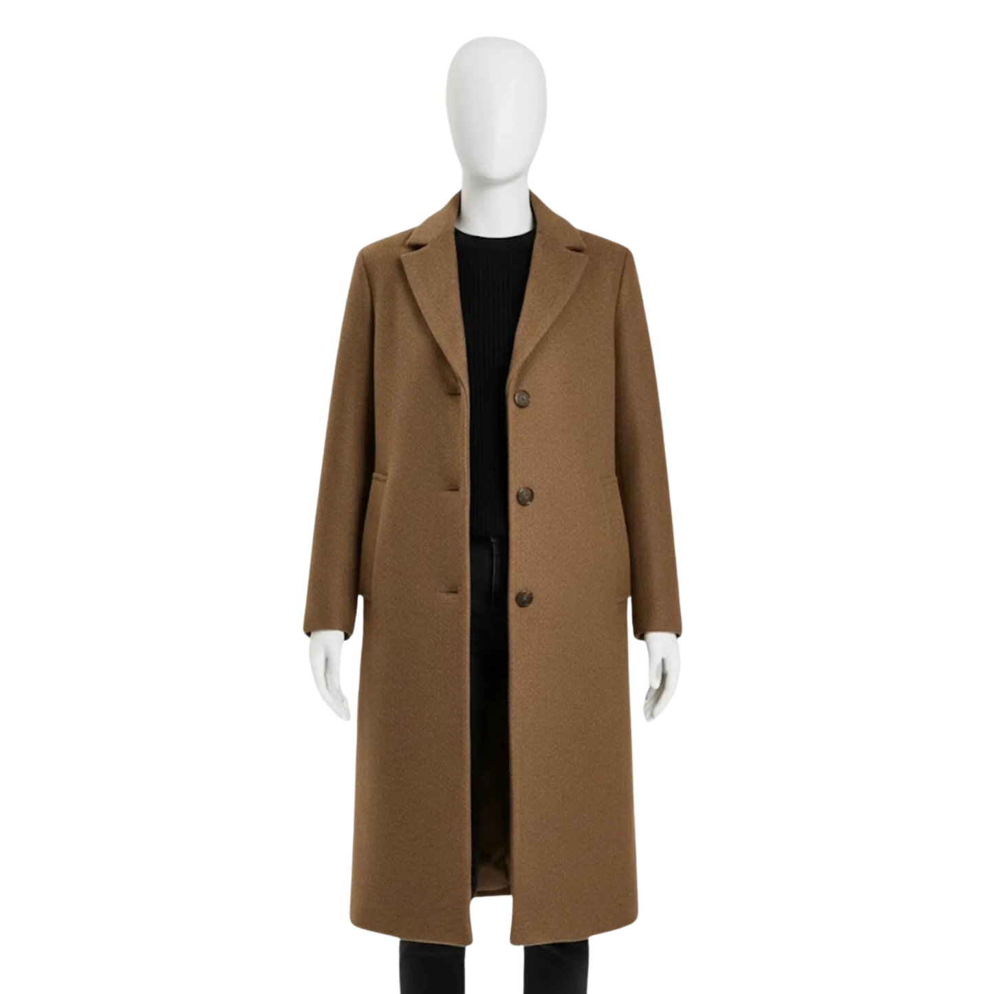 Camel Wool Blend Overcoat – Women’s Classic Long Winter Coat