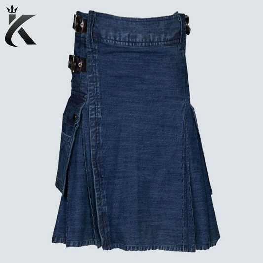 Dark Blue Denim Utility Kilt – Stylish, Durable, and Functional