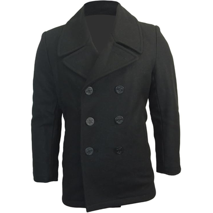 Men’s US Navy Style  Pea Coat Black - British military style jacket