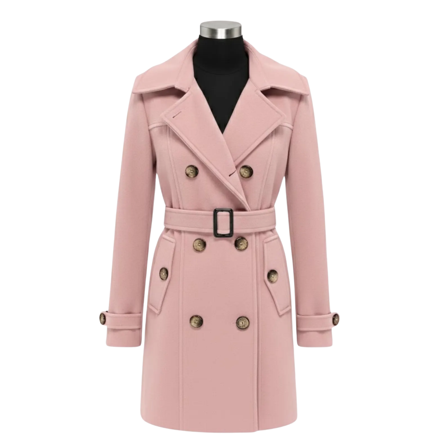 Women’s Wool Blend Trench Pea Coat – Belted Double-Breasted Winter Coat