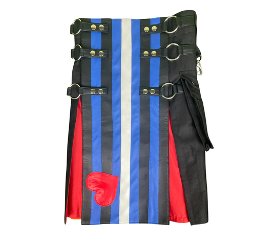 Leather Pride Utility Kilt for Men – Gothic Festival Kilt with Pockets & Red Heart Patch