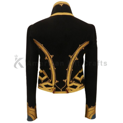Men's Black Camp Hussar Jacket with Gold Hanging Braids|Military Style Camp Jacket Hussar Dolman