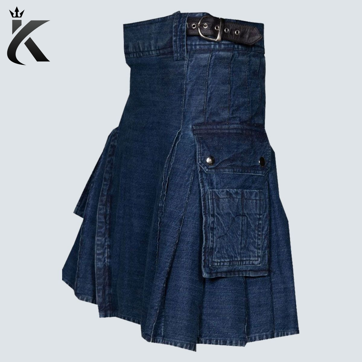 Dark Blue Denim Utility Kilt – Stylish, Durable, and Functional