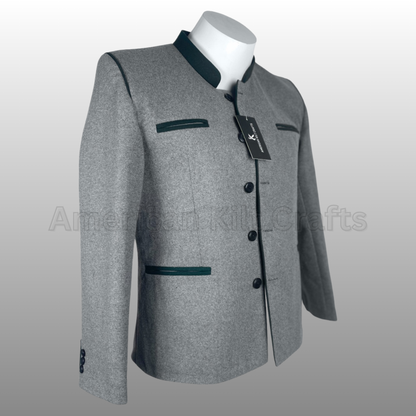 Men's Bavarian Trachten Jacket Grey Wool | German Oktoberfest Jacket | Traditional Alpine Blazer Coat