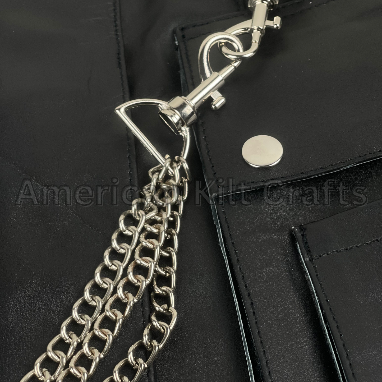 Men's Black Leather Utility Kilt with Chains | Gothic Biker Style Kilt | Steampunk Leather Kilt for Men