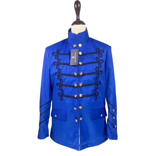 Royal Blue Gothic Military Jacket – Vintage Parade Uniform with Gold Embroidery Buttons