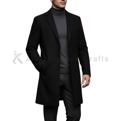 Men’s Classic Single Breasted Mid-Length Wool Trench coat