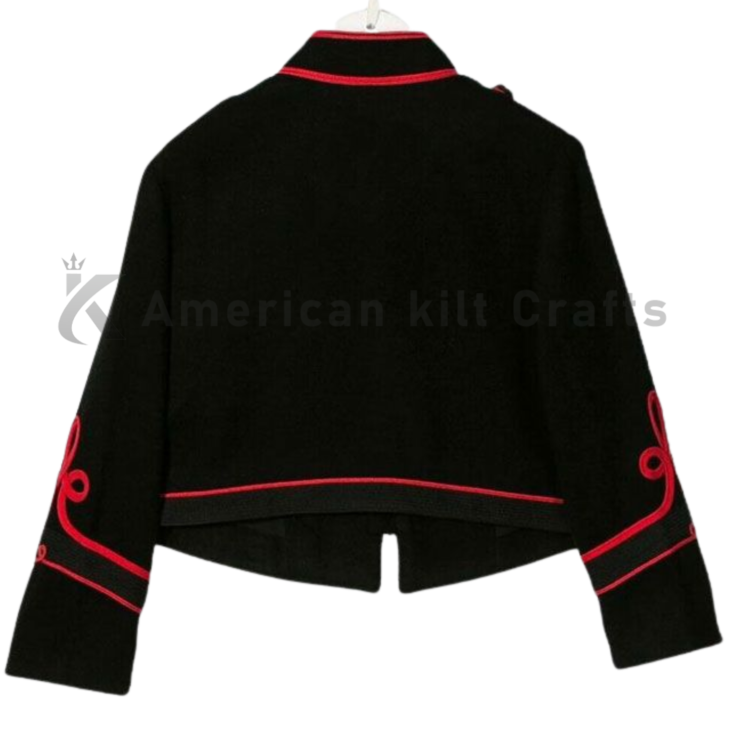 Modern Black Military Wool Jacket with Red Embroidery Hussar Style |band style jacket