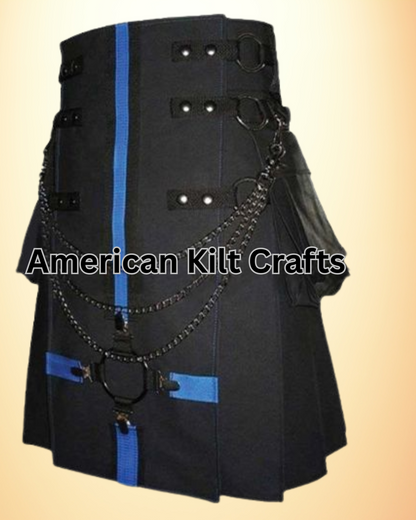 Men's Black Gothic Utility Kilt with Pockets
