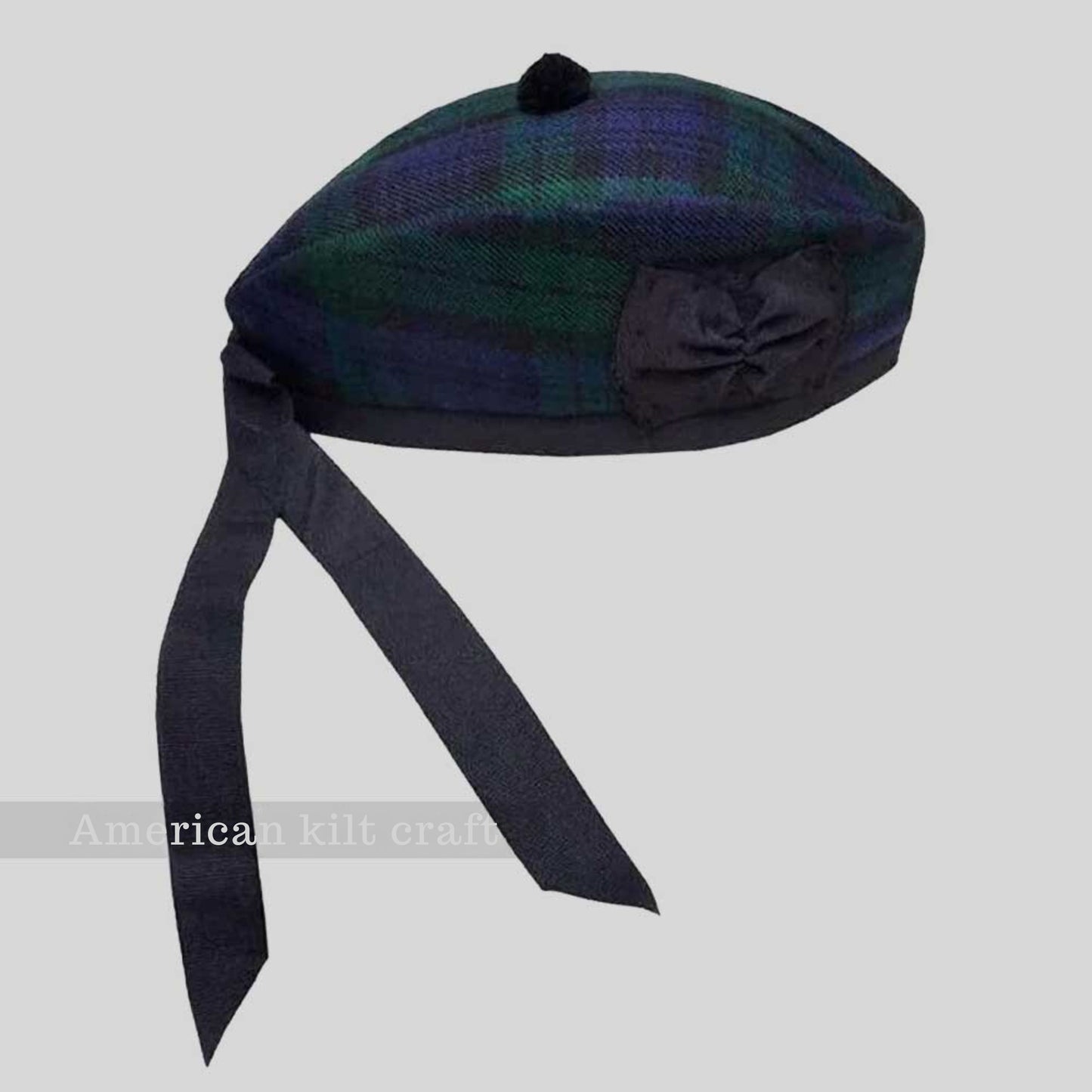 Premium Scottish Black Watch Tartan Glengarry Hat - Traditional Highland Headwear with Black Watch Pattern