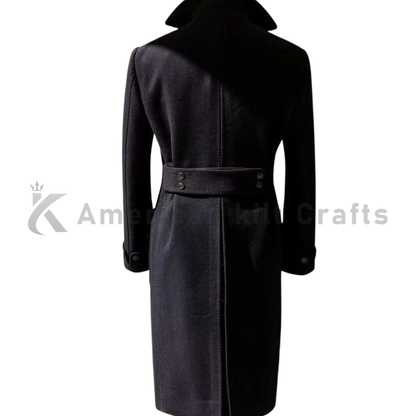 Men’s Long Black Overcoat - Formal Double-Breasted Wool Business Coat