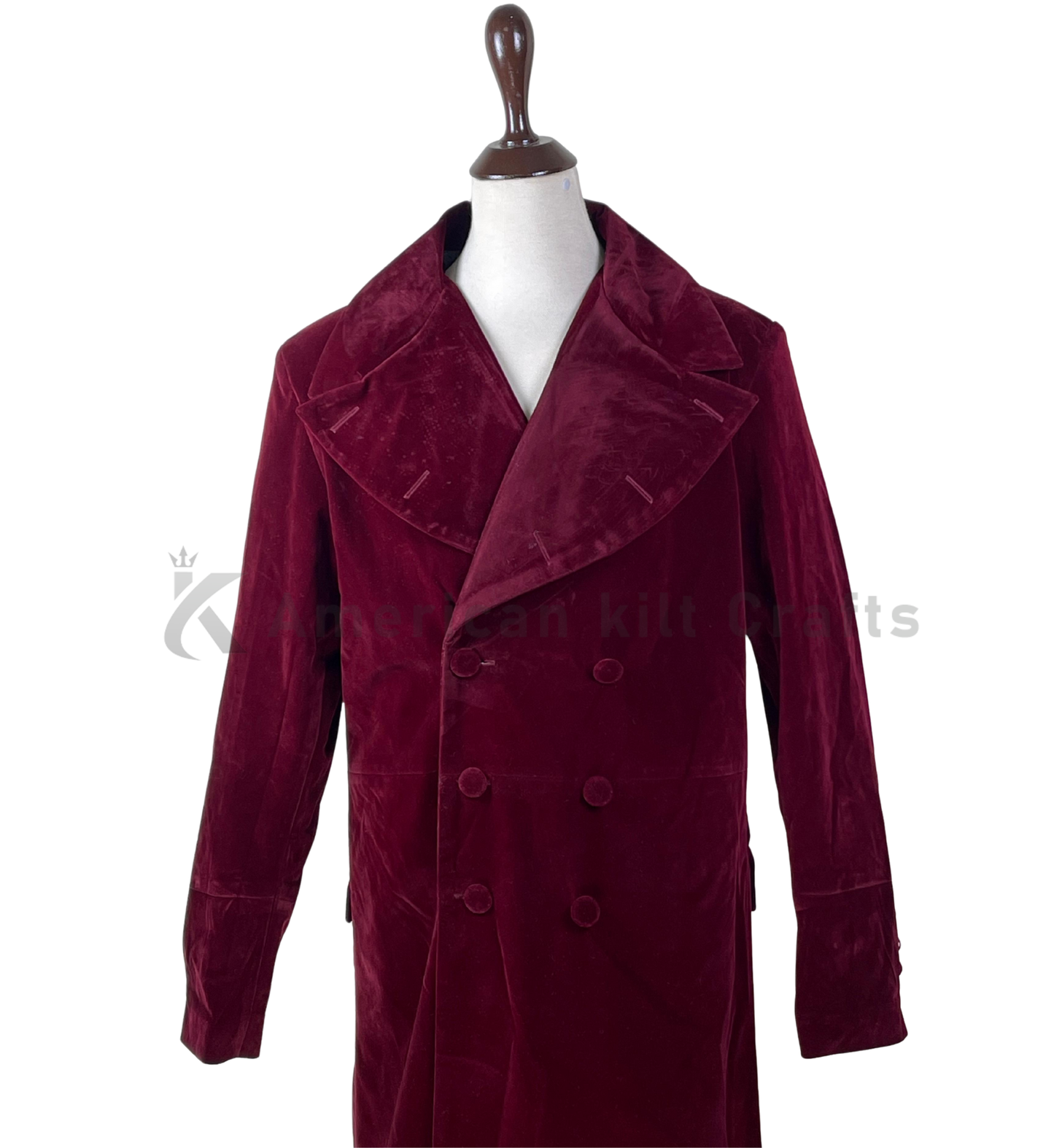 Maroon Velvet Sci-Fi Frock Coat – Vintage Double-Breasted Great Coat